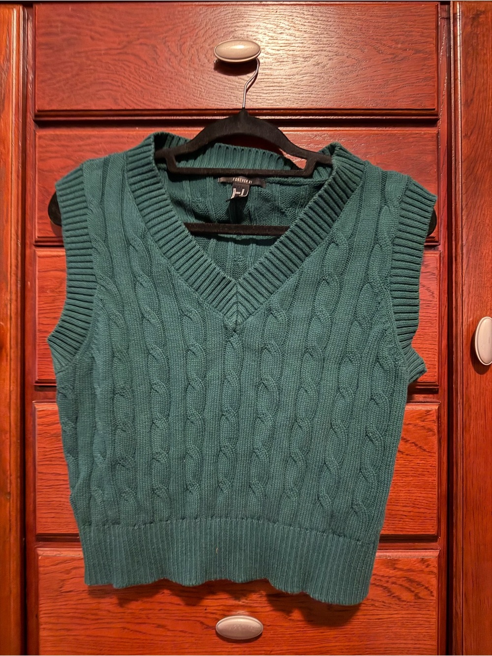 Forever 21 Teal Cable-Knit V-Neck Sweater Vest